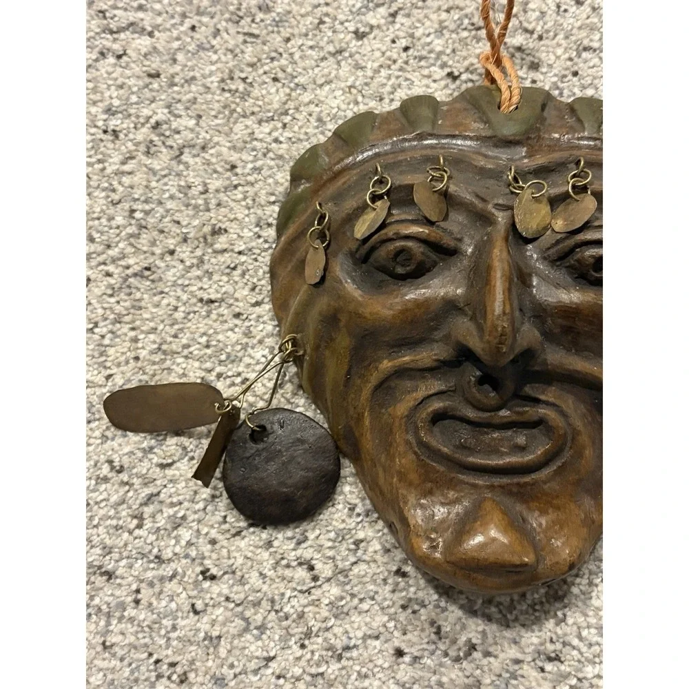 Tribal Wood And Metal Wall Hanging Mask 6 Inch